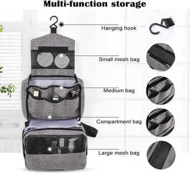 Чоловіча туалетна сумка-органайзер для підвішування, сіра. Водонепроникна дорожня туалетна сумка з гачком