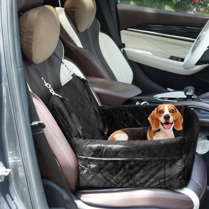 Автокрісло для собак, 40x40x35 см, чорне. Підходить для маленьких та середніх собак. З двома ременями кріплення.