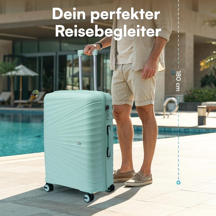 Xonic® Валіза з жорстким корпусом M, 40L - Міцний Rollkoffer з поліпропілену з подвійними колесами на 360° та TSA-замком - Чемодан для подорожей, м'ятно-зелений, XL (100L)