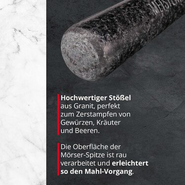 Гранітний ступка з толуштою Meisterkoch XXL для спецій, 3,5 кг, 15 см Ø, 450 мл, чорний колір