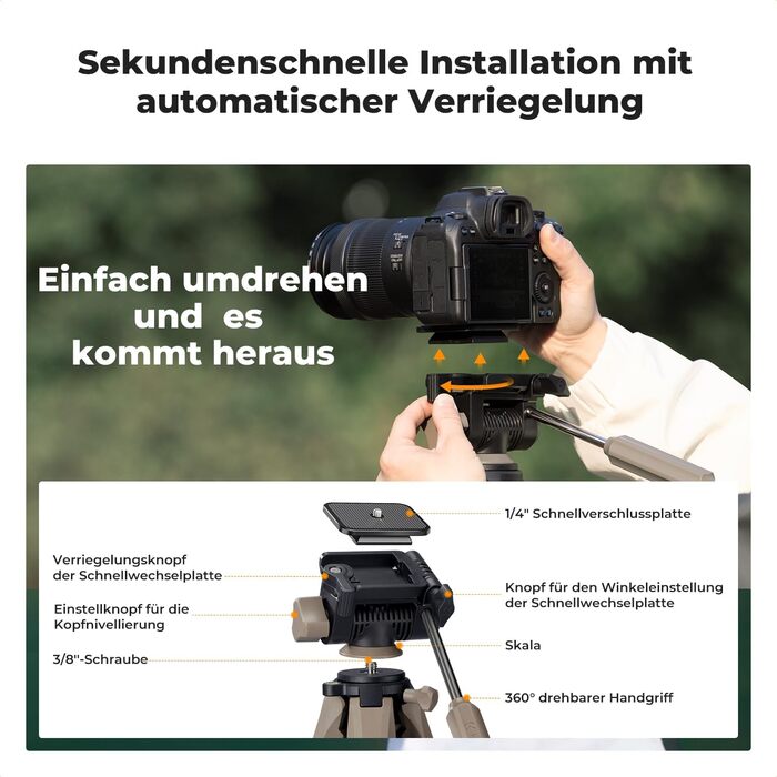 Штатив K&F Concept S255A3+BV01: Легкий штатив з сумкою, для камери/DSLR/Camcorder, з підтримкою смартфонів (190см, сірий)