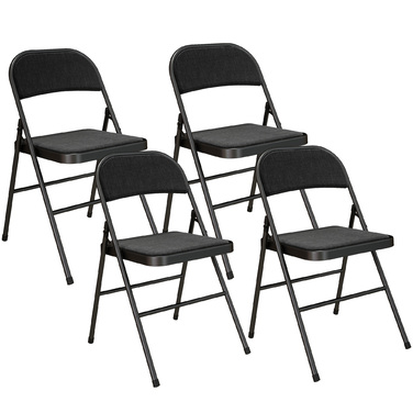 HOMCOM 4-Piece Folding Chair Set, Portable Office Chair with Cushion, Linen-Look, Steel Legs, Folding Chair for Office Reception Waiting Room, Black | Aosom