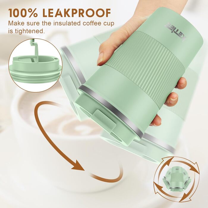 Термокружка для кави та чаю Ketiee 510 мл, подвійні стінки, з кришкою, оливковий зелений