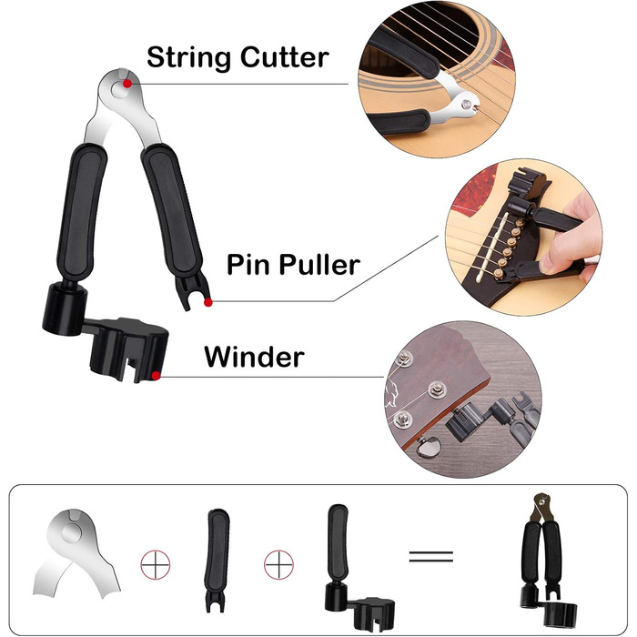 Набір аксесуарів для гітари TTCR-II, 78 шт: стійка, тюнер, каподастр, медіатори, струни, фінгерпіки, захист пальців, ремінь