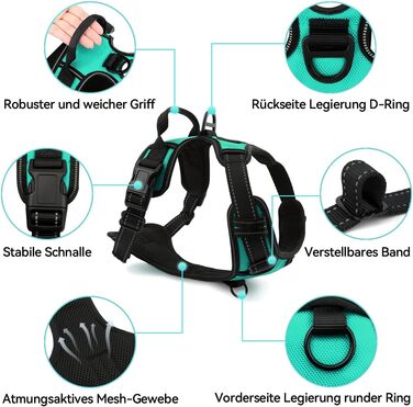 Нашийник для собак Joytale середнього розміру, світловідбиваючий, дихаючий, регульований з ручкою для тренувань, M (XL, 1 шт), блакитний