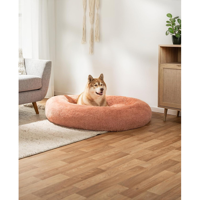 Кругле ліжко для собак та котів Lionto, Ø 120 см, рожеве, м'яке, з плюшу, з товстою підкладкою
