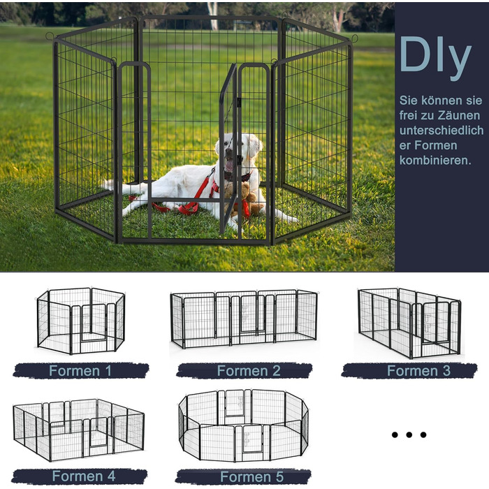 Вольєр для цуценят/маленьких собак 80x65 см, розкладний, з дверима та ґрунтовими анкерами, для внутрішнього/зовнішнього використання, вологостійкий