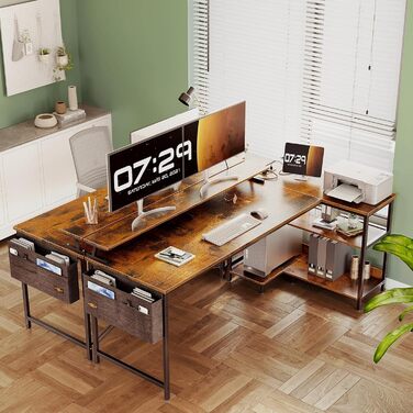 ODK L-Shaped Desk, Corner Desk with USB Charging Port & Socket, Gaming L-Shaped Desk with Shelf Reversible, L-Shaped Computer Desk with Monitor Stand for Office (Black, 168x80cm) 168x80cm Black