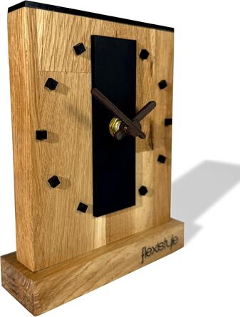 FLEXISTYLE Modern Stand Clock Small Made of Oak Wood Living Room Bathroom, Schwarz/Oak, Black (Style 11)