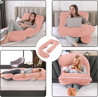 Подушка для вагітних CALIYO J-подібної форми, XXL, з бавовняною оббивкою, 180x70 см (світло-рожевий)