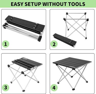 Складний кемпінговий стіл алюмінієвий портативний для пікніка та пляжу, чорний (S)