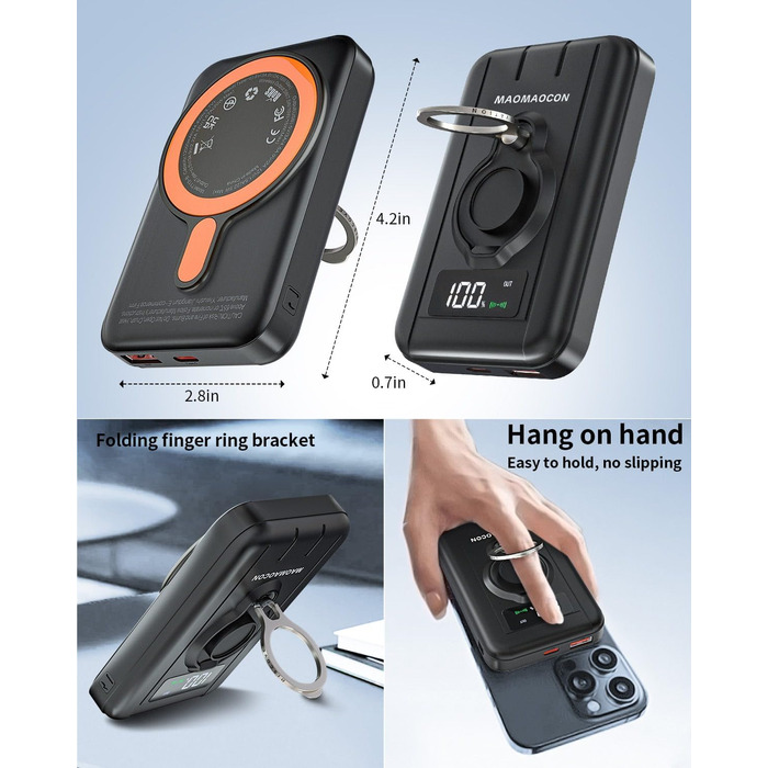 Портативний Пауербанк 12000mAh з бездротовою зарядкою та LCD дисплеєм, 22.5W, USB-C, для iPhone 16/15/14/13/12 Pro/Pro Max