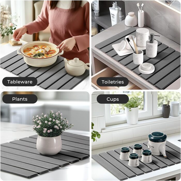 Килимок для посуду Abtropfmatte, 60x40 см, швидковисихаючий, сірий для кухні