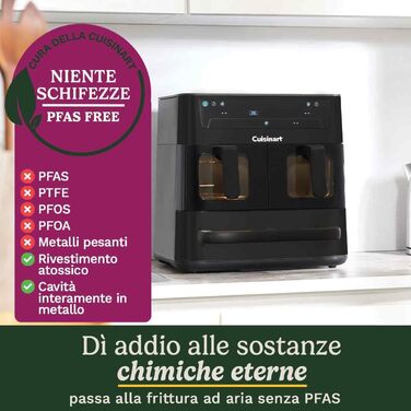 Фритюрниця Cuisinart XXL 10.4L з двома зонами нагріву | Без PFAS та хімікатів | Для смаження, гриля, випікання, дегідратації та підтримання тепла | 2 камери (2 x 5.2L) | 8+ порцій | Знімні деталі, придатні для миття в посудомийній машині (3 камери, чорний