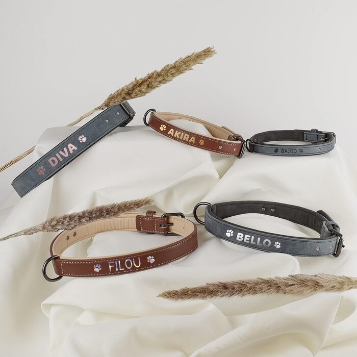 Набір повідка та нашийника ne&no® (веганська шкіра) для собак. Міцний поводок з карабіном, регульований нашийник. Розмір S, коричневий/бежевий, персоналізований.