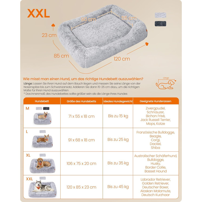 Ліжко для собак Feandrea, м'яке гніздо, 71 x 55 x 18 см, кошик для собак, знімний чохол, антиковзаюче покриття, Ombré сірий PGW271G01