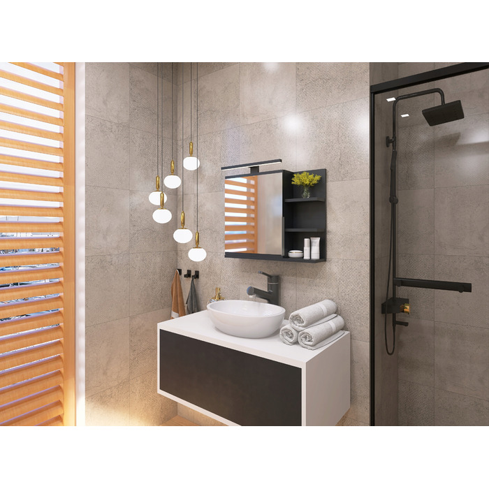 Шафа в ванну кімнату BETTER HOME, чорний матовий, з LED-дзеркалом