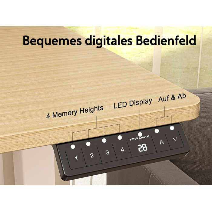 Electric Standing Desk with Drawers - 120x60cm, Oak Finish - Adjustable Height Desk for Home Office & Business, Monitor Stand, Phone Holder, 3 Hooks