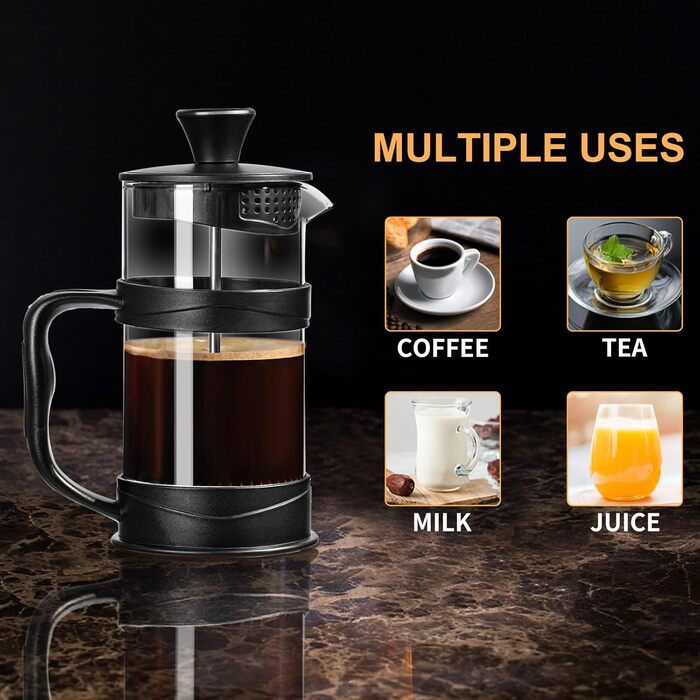 Френч-прес ParaCity 350 мл: нержавіюча сталь, термостійке скло, для холодної заварки, ідеальний подарунок для подорожей та дому (Чорний)