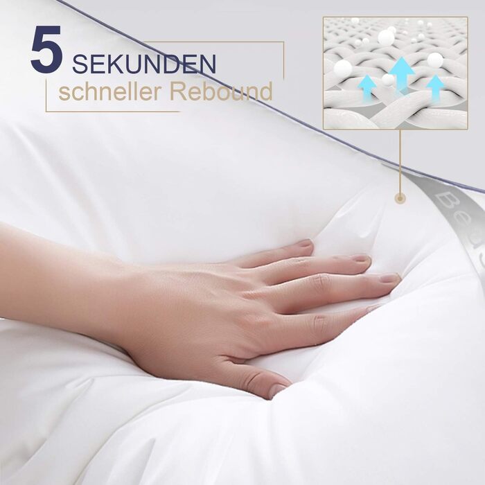 BedStory Pillow 40x80, 2-Pack 40x80 Pillows, 2x850g 100% Microfiber, Supportive, Breathable Sleeping Pillow, Suitable for Side Sleepers, Back Sleepers, and Stomach Sleepers, White 2 Pieces (1 Pack) White+Blue