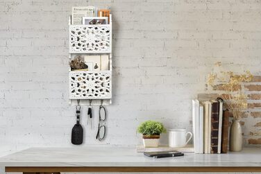 Дерев'яний органайзер для ключів з поличкою та відділенням для листів, крейдяною дошкою та 8 гачками, настінний (античний)