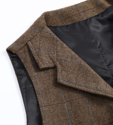Жилет чоловічий в клітинку 'Риб'яча кістка' – костюмний жилет, коричневий (L)