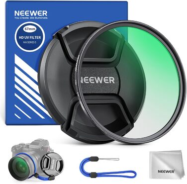 NEEWER 67mm UV-фільтр MC з кришкою об'єктива, нанопокриття, HD скло, водонепроникний, стійкий до подряпин, ультратонкий алюмінієвий корпус, ультрафіолетовий фільтр