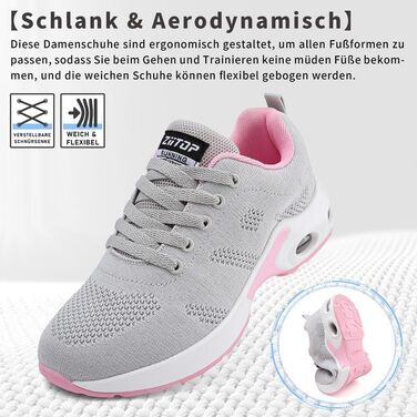 Жіночі кросівки для бігу та ходьби: дихаючі, з ортопедичною підтримкою, антиковзаюча підошва, для занять спортом та активного відпочинку (Сірий, Рожевий, 36 EU)