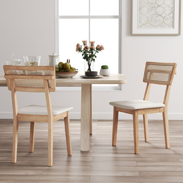 HOMCOM Dining Chair with Rattan Back, Faux Leather Seat, and Rubberwood Frame