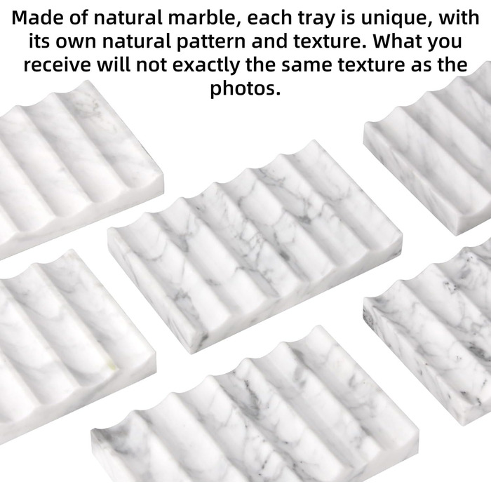 Склянка для мила з мармуру з отвором Carrara: прямокутна, хвиляста, самостійно спорожняється, для ванної кімнати та кухні