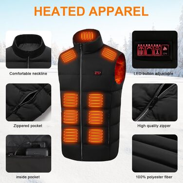 Електрична гріюча жилетка GuKKK з акумулятором 16000 mAh, 3 режими нагріву, USB зарядка, 21 зона нагріву, для катання на конях, лиж та активного відпочинку на вулиці