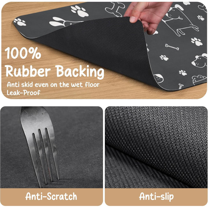 Килимок під миску для собак та котів, силіконовий, 30x50 см, водонепроникний, сірий