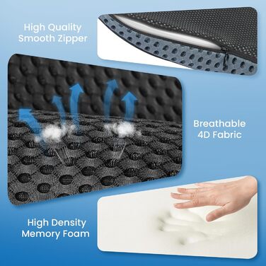Підвалинник для спини Qutool з піною Memory Foam, для офісного/ігрового крісла, підтримка попереку, регульовані ремені, сітчаста обкладинка (Чорний)