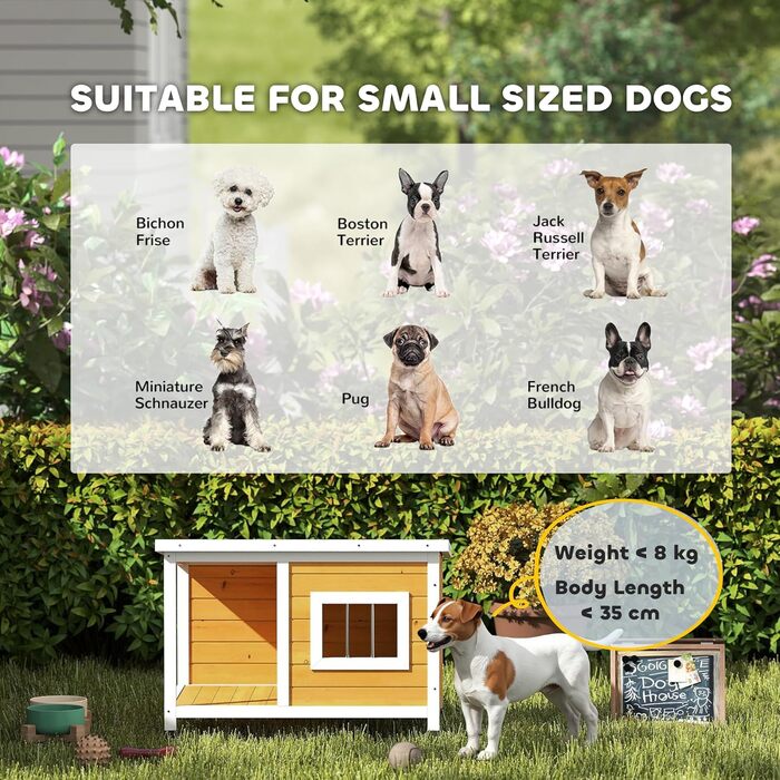 Будка для собак PawHut з соснового дерева з терасою та підйомним дахом, для маленьких собак, внутрішня та зовнішня, вологостійка, помаранчевого кольору, 85,5 x 62 x 60 см