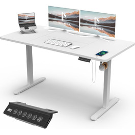 Регульований стіл Homall 140x60 см з USB-портом, комп'ютерний стіл для дому та офісу, ергономічний, білий