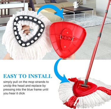 6-Piece Replacement Heads for Queta Spin Mop - Microfiber Mop Refill Head, 360° Spin Mop for Home Cleaning, Effective Cleaning of Heavy Dirt