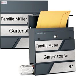 Поштовий ящик для газет Anthrazit з іменним шильдиком Julia Standard UV - настінний, порошкове покриття RAL 7016, 37x37 см