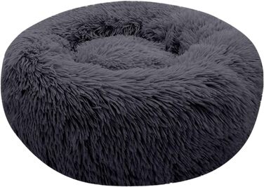 Кругле ліжко для котів та собак, 60 см, м'яке, плюшеве, миється, сірий (S_Dark Grey)