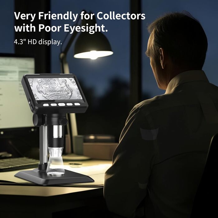 Цифровий мікроскоп Ashfly LCD 500x з дисплеєм 4.3 дюйма, 1080P, USB, 8 LED, сумісний з MacOS/Windows, для дітей та дорослих