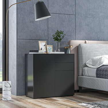 HOMCOM Sideboard Black Storage Cabinet with 2 Drawers & 2 Doors, Tip-Over Protection for Living Room, Bedroom, 117x36x74cm