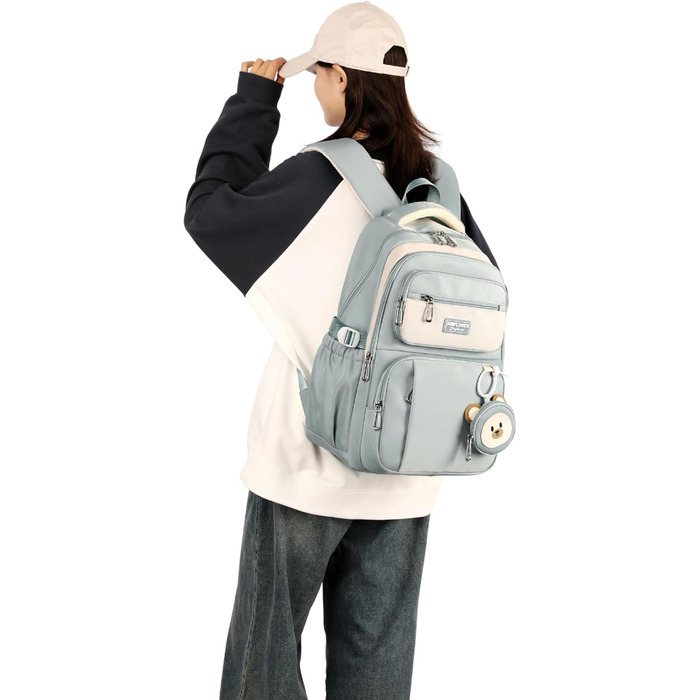 Шкільний рюкзак Makukke для дівчаток, водонепроникний, 30л, для 5 класу, з милим брелоком, зелений