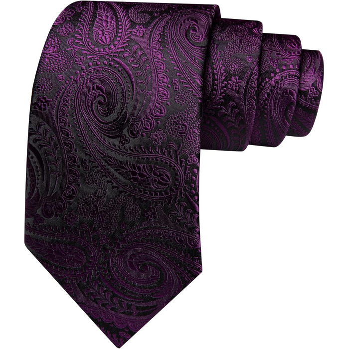 Набір краваток з кишеньковим хустинкою та краватною застібкою Barry.Wang: Шовкова краватка, манжетні кнопки, для вечірок, ділових зустрічей та весілля (фіолетовий)