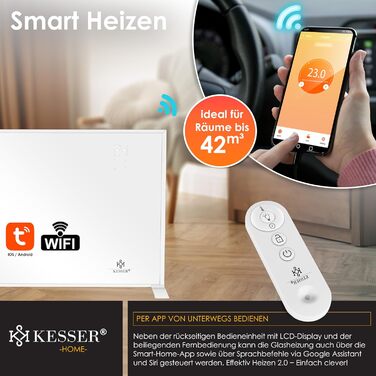 KESSER® Infrared Heater - Energy-Saving Infrared Standing Unit & Wall Mounting Electric Heater 700W with Remote Control, Thermostat & App Control, Electric Heating Panel, Heater Convector, Standing Feet, 700W, White