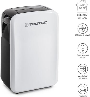 Електричний осушувач повітря Trotec TTK 54 E – продуктивність 24 л/добу, для площі до 40 м² та об'єму 100 м³, з автовимкненням, для квартири та спальні