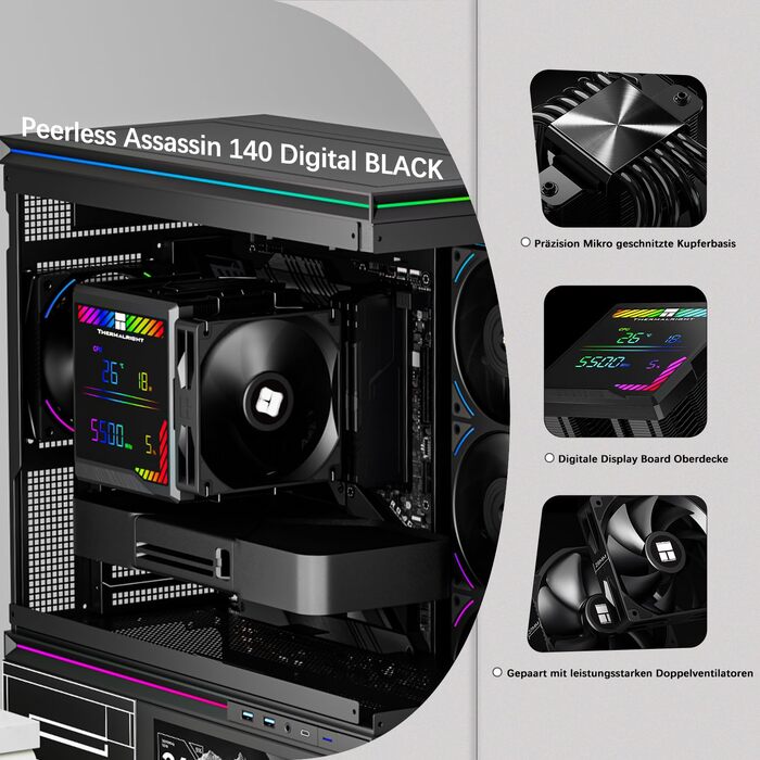 Кулер для процесора Thermalright Peerless Assassin 140 Digital White, двовежевий, 6 теплотрубок, 2 PWM вентилятори, з цифровим дисплеєм, для AM5, Intel LGA1851/1700