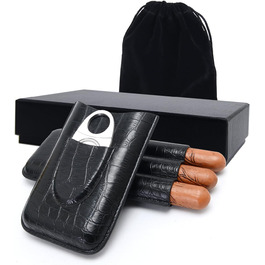 Чохол для сигар з ножем, з натуральної шкіри, на 3 сигари (чорний)