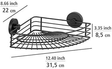 Кутова полиця WENKO Bari Vacuum-Loc, настінна, loft-стиль, без свердління, чорний лакований метал, 35x9x22,5 см