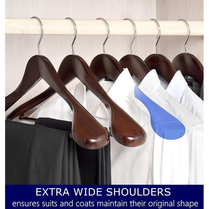 Amber Home 10-Piece 44.5cm Retro Wooden Clothes Hangers with Wide Shoulders (5.8cm), Robust and Glossy Antique Brown Hanger with Round Bar for Suit, Jacket, Coat, Shirt, Pants