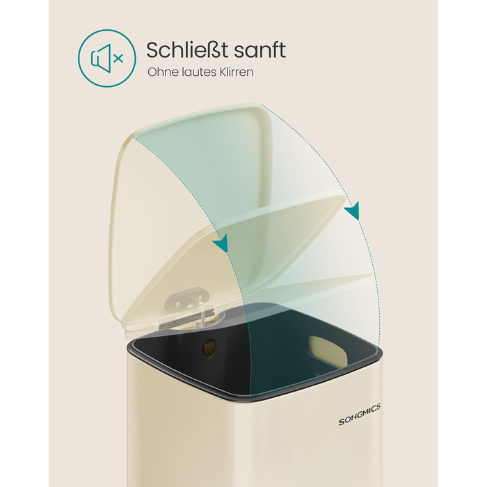 Відро для сміття SONGMICS з педаллю, сталеве, з внутрішнім відром, Soft-Close, 30 л, пісочно-бежевий