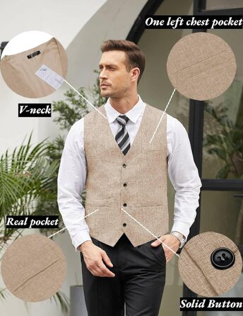 Жилет чоловічий COOFANDY Casual Business, світло-бежевий, Slim Fit (3XL)